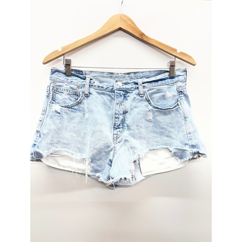 American Eagle Vintage Hi-Rise Distressed Denim Shorts Light Wash Blue Size 10